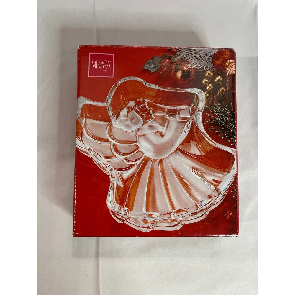 Mikasa Crystal Angel Candy Dish Clear Frosted Glass Christmas‎ Holiday Decor Box